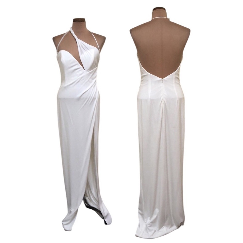 NWT Katie May Brittany Formal Maxi Dress Size Large White Silver Cutout Gown